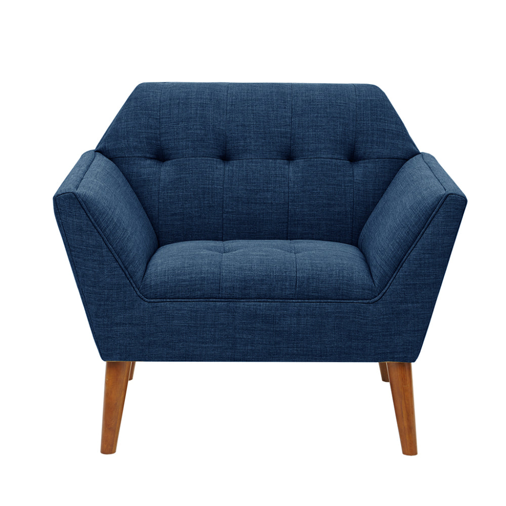 Mid-Century Modern Lounge Chair | Button Tufted, Pecan Legs, 300 lb Capacity