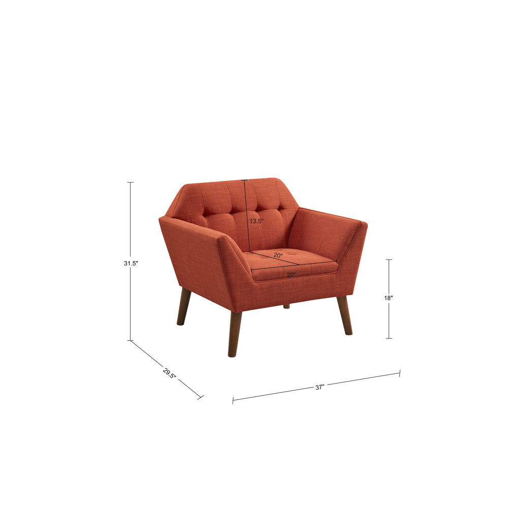 Mid-Century Modern Lounge Chair | Button Tufted, Pecan Legs, 300 lb Capacity