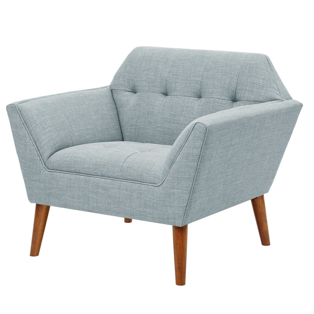 Mid-Century Modern Lounge Chair | Button Tufted, Pecan Legs, 300 lb Capacity