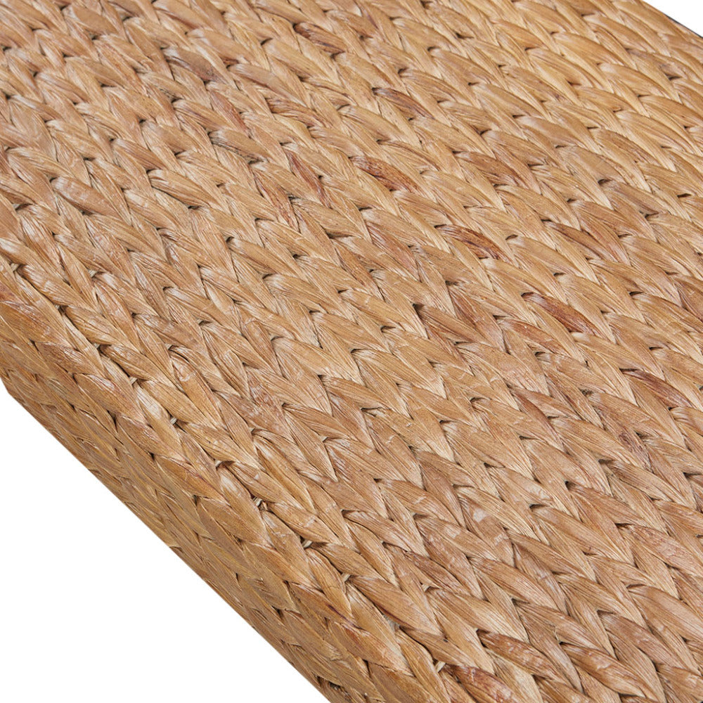 Woven Water Hyacinth Bench | Chestnut Mahogany Legs, 400 lb Capacity