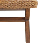 Woven Water Hyacinth Bench | Chestnut Mahogany Legs, 400 lb Capacity