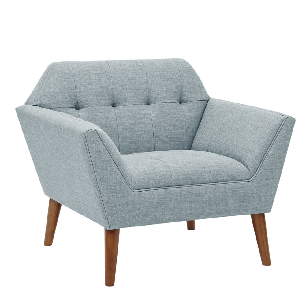 Mid-Century Modern Lounge Chair | Button Tufted, Pecan Legs, 300 lb Capacity