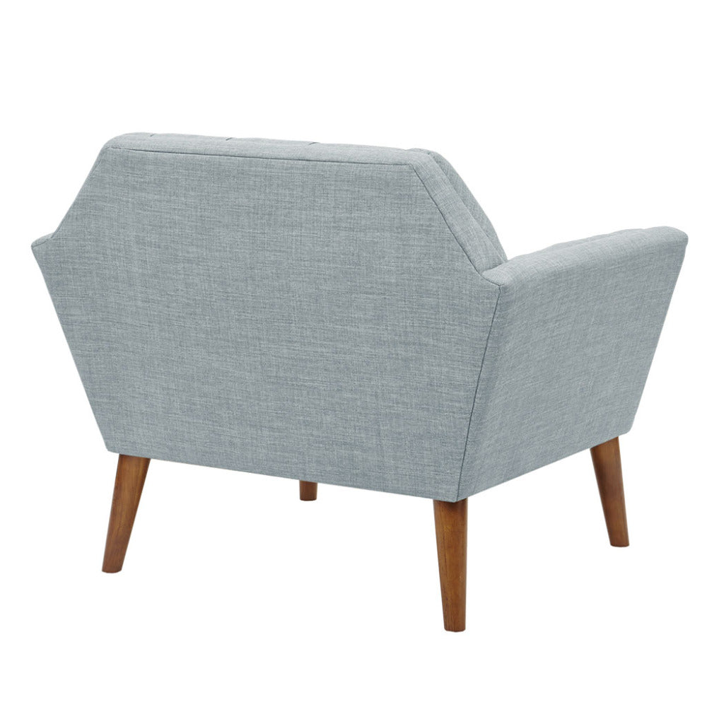 Mid-Century Modern Lounge Chair | Button Tufted, Pecan Legs, 300 lb Capacity
