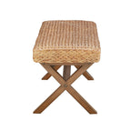 Woven Water Hyacinth Bench | Chestnut Mahogany Legs, 400 lb Capacity