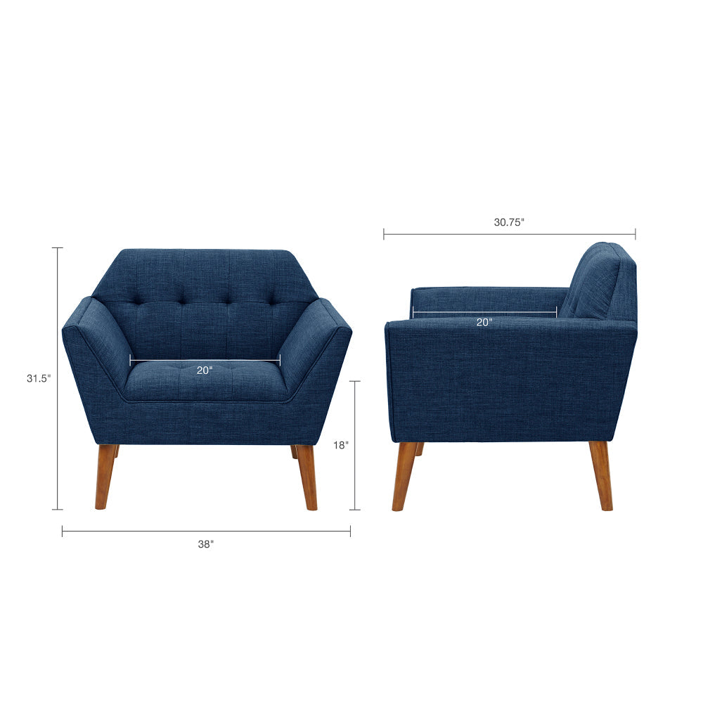 Mid-Century Modern Lounge Chair | Button Tufted, Pecan Legs, 300 lb Capacity
