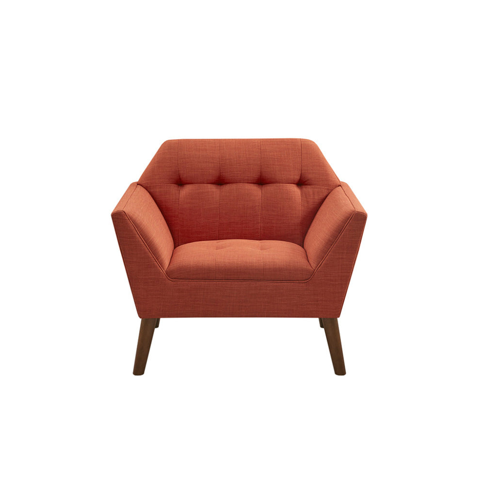 Mid-Century Modern Lounge Chair | Button Tufted, Pecan Legs, 300 lb Capacity
