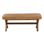 Woven Water Hyacinth Bench | Chestnut Mahogany Legs, 400 lb Capacity