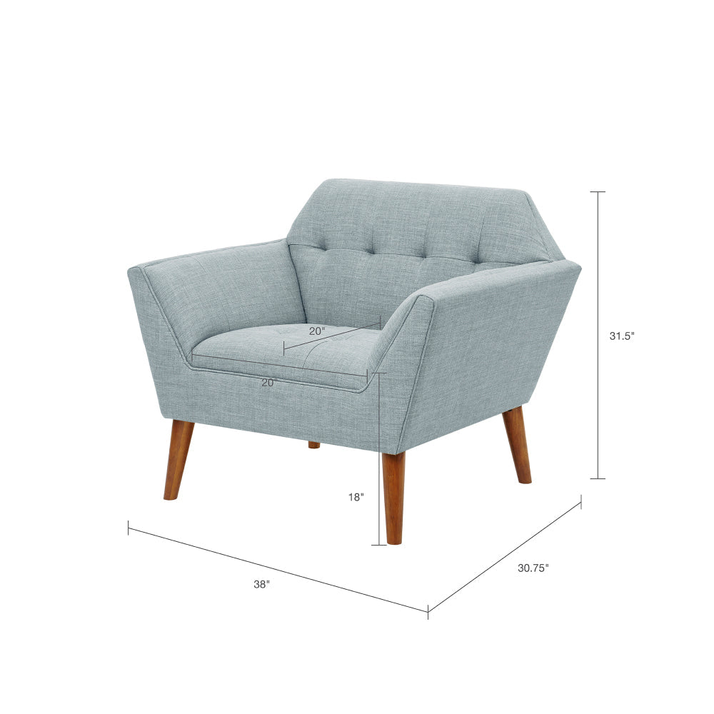Mid-Century Modern Lounge Chair | Button Tufted, Pecan Legs, 300 lb Capacity