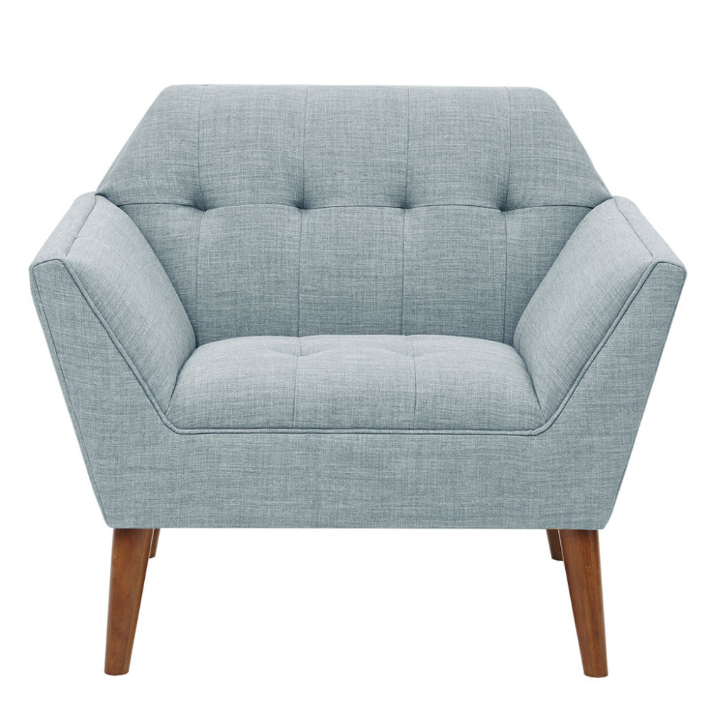 Mid-Century Modern Lounge Chair | Button Tufted, Pecan Legs, 300 lb Capacity
