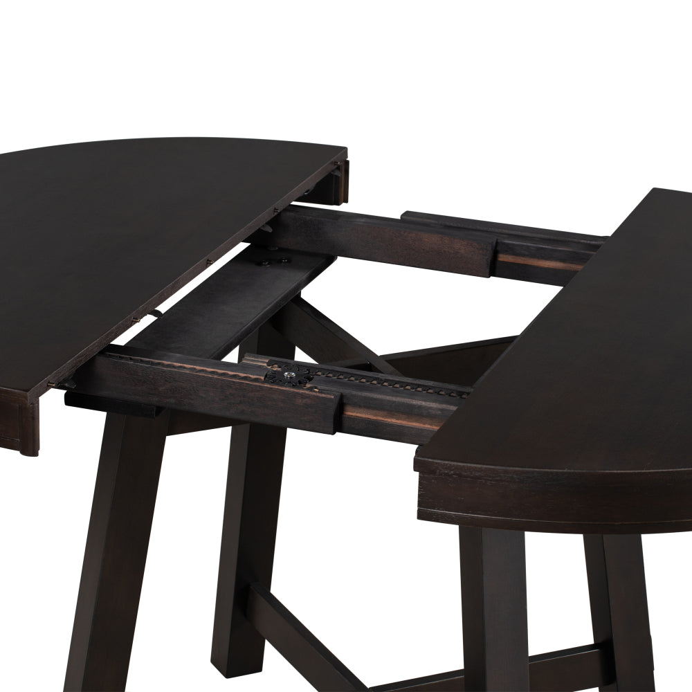 Vistaro Extendable Round Farmhouse Dining Table — Wood Grain / Black