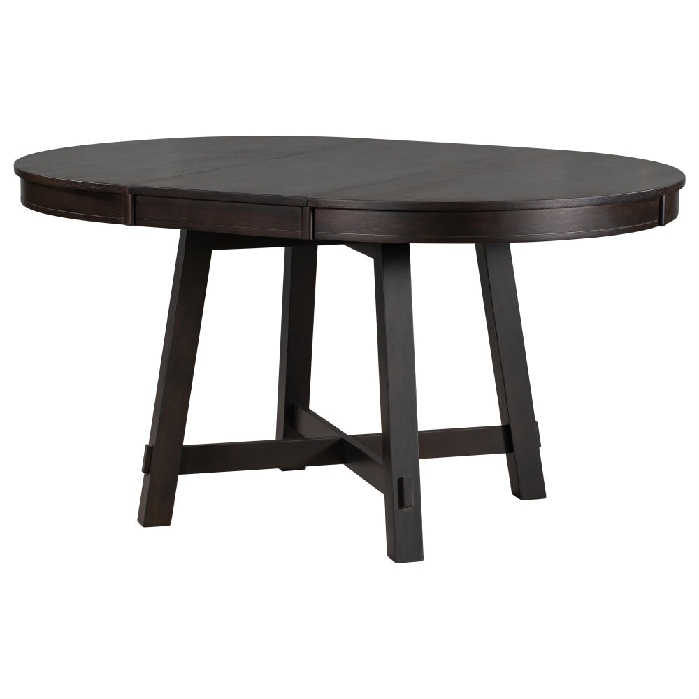 Vistaro Extendable Round Farmhouse Dining Table — Wood Grain / Black