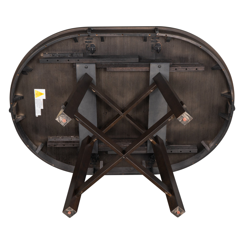 Vistaro Extendable Round Farmhouse Dining Table — Wood Grain / Black