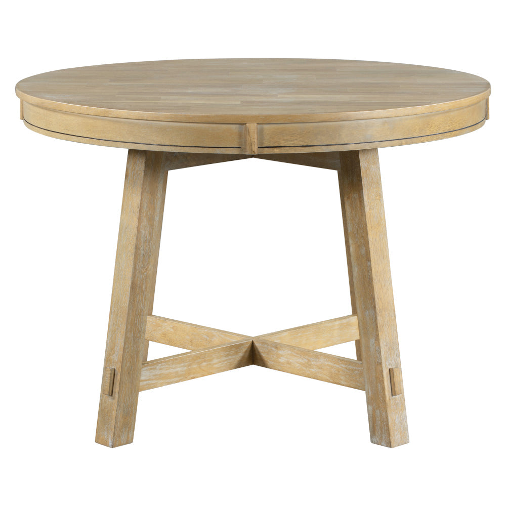 Vistaro Extendable Round Farmhouse Dining Table — Wood Grain / Black