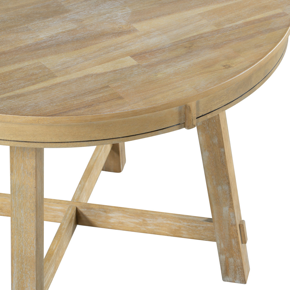 Vistaro Extendable Round Farmhouse Dining Table — Wood Grain / Black