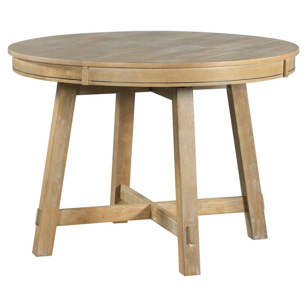 Vistaro Extendable Round Farmhouse Dining Table — Wood Grain / Black