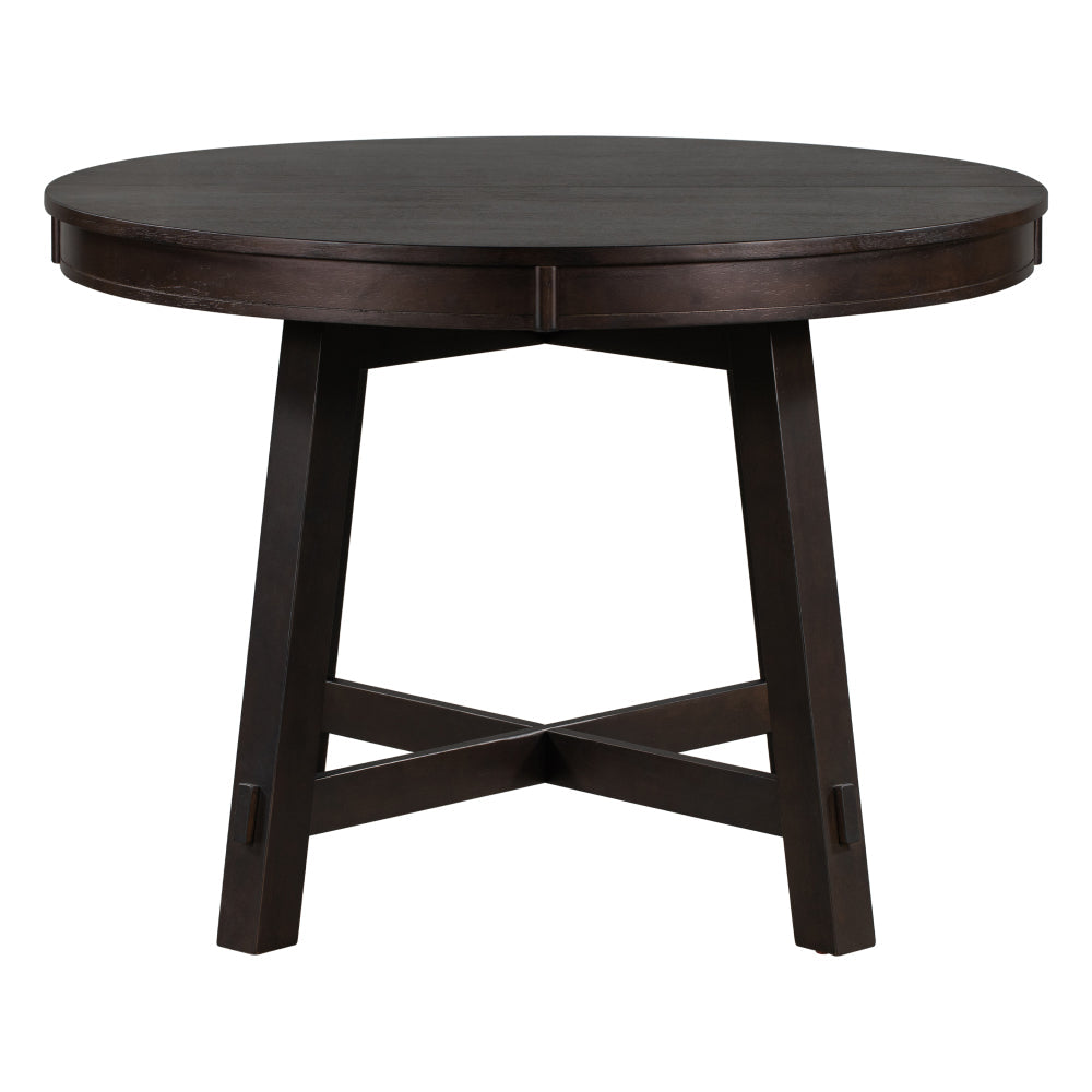 Vistaro Extendable Round Farmhouse Dining Table — Wood Grain / Black