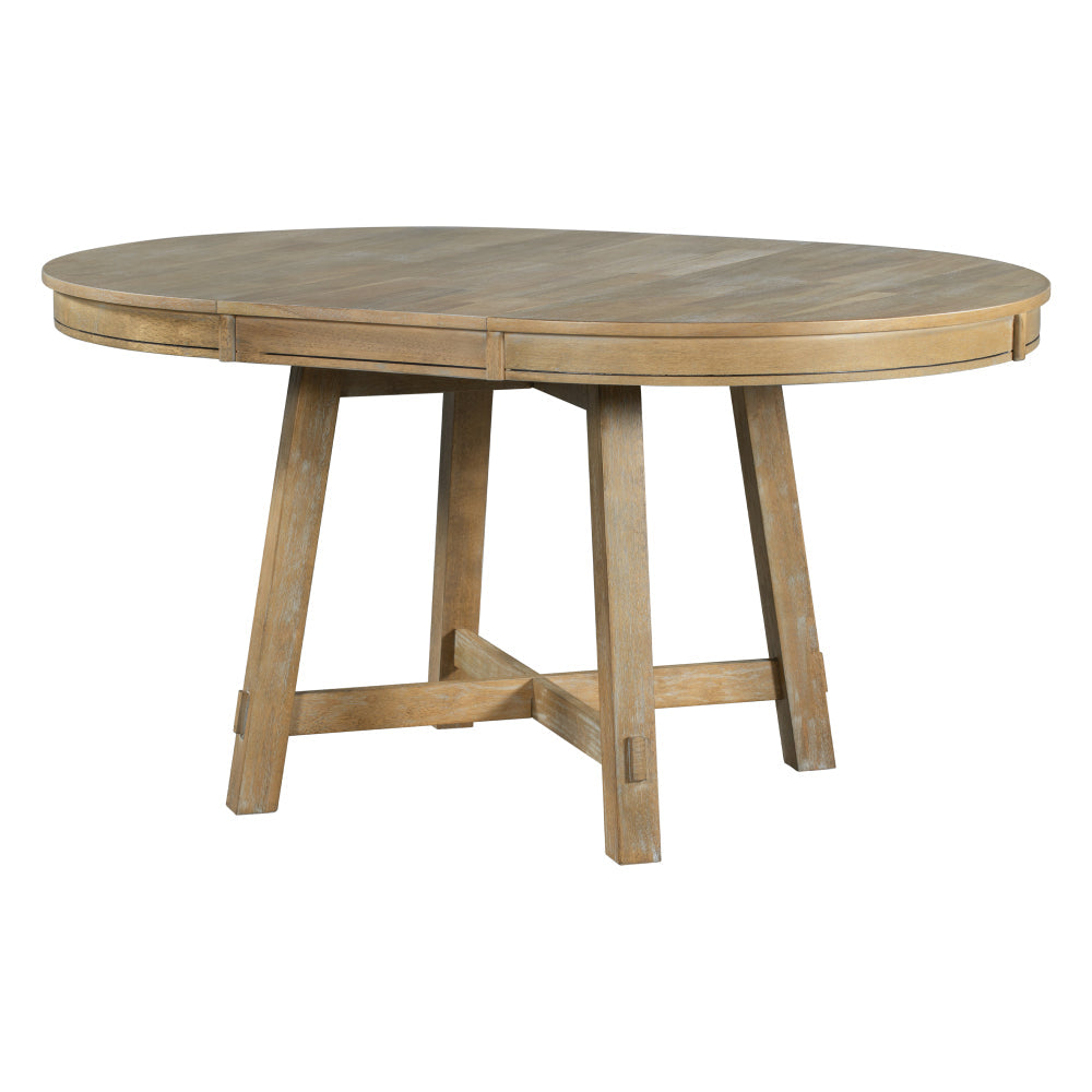 Vistaro Extendable Round Farmhouse Dining Table — Wood Grain / Black