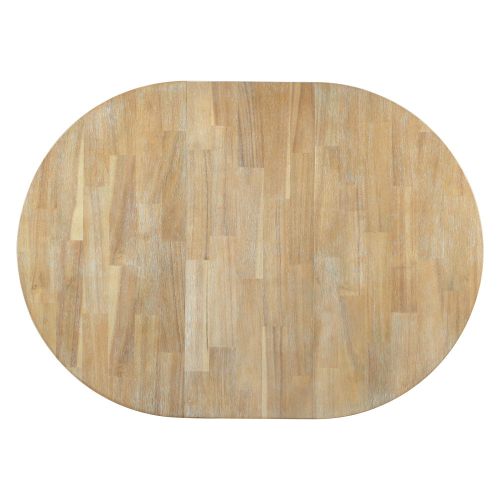 Vistaro Extendable Round Farmhouse Dining Table — Wood Grain / Black