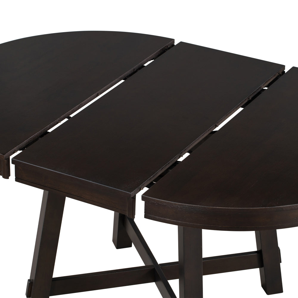 Vistaro Extendable Round Farmhouse Dining Table — Wood Grain / Black