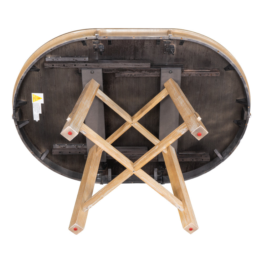 Vistaro Extendable Round Farmhouse Dining Table — Wood Grain / Black
