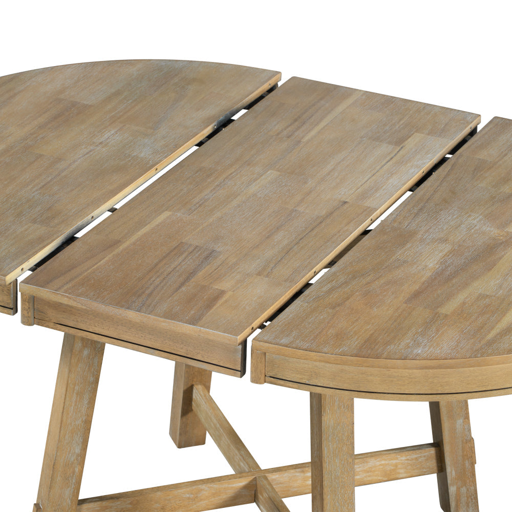 Vistaro Extendable Round Farmhouse Dining Table — Wood Grain / Black
