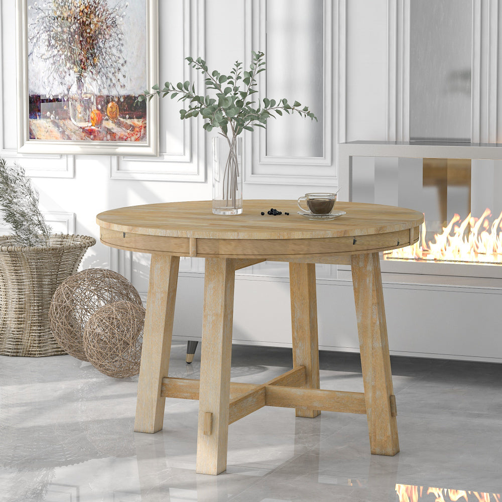 Vistaro Extendable Round Farmhouse Dining Table — Wood Grain / Black