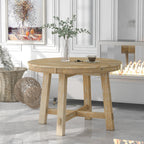 Vistaro Extendable Round Farmhouse Dining Table — Wood Grain / Black