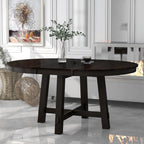 Vistaro Extendable Round Farmhouse Dining Table — Wood Grain / Black