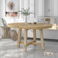 Vistaro Extendable Round Farmhouse Dining Table — Wood Grain / Black