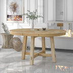 Vistaro Extendable Round Farmhouse Dining Table — Wood Grain / Black