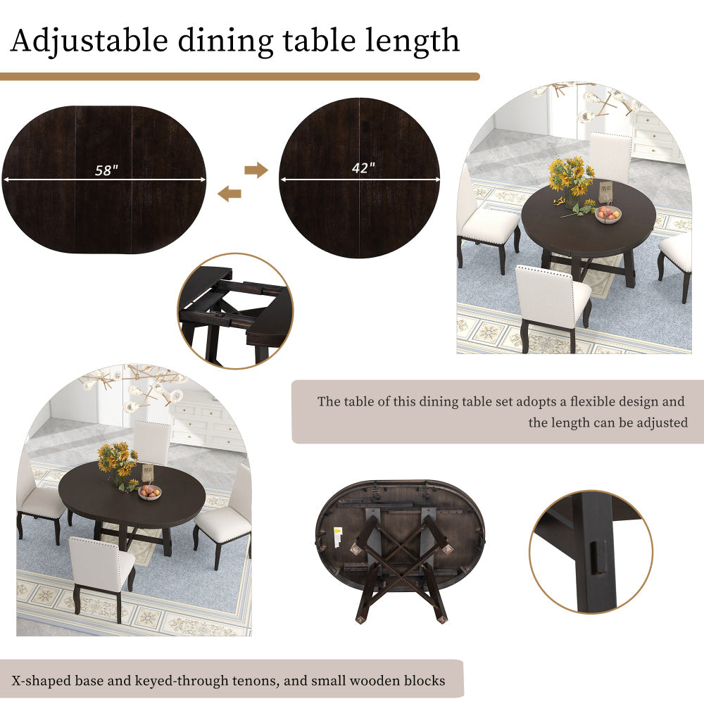 Vistaro Extendable Round Farmhouse Dining Table — Wood Grain / Black