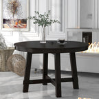 Vistaro Extendable Round Farmhouse Dining Table — Wood Grain / Black