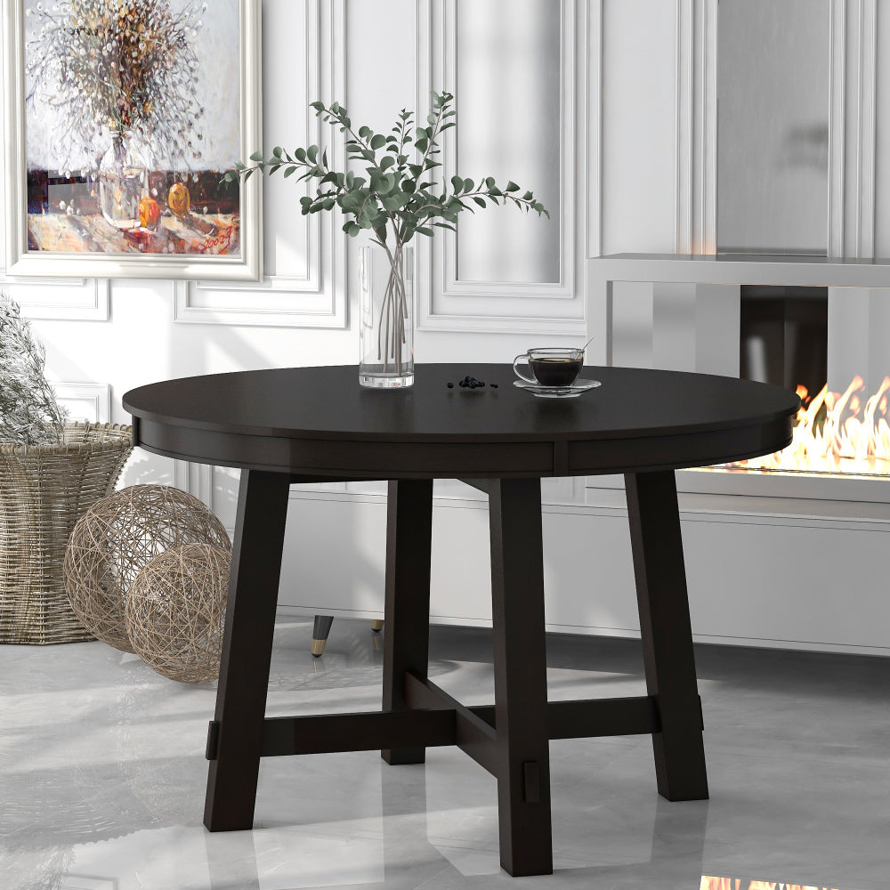 Vistaro Extendable Round Farmhouse Dining Table — Wood Grain / Black