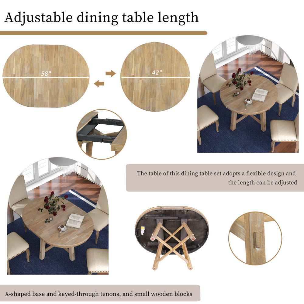 Vistaro Extendable Round Farmhouse Dining Table — Wood Grain / Black