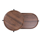 2-Tier Oval Coffee Table with Wood Storage Shelves | Modern Metal Frame Side Table, Walnut Brown