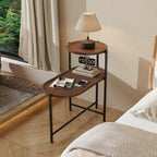 2-Tier Oval Coffee Table with Wood Storage Shelves | Modern Metal Frame Side Table, Walnut Brown