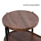 2-Tier Oval Coffee Table with Wood Storage Shelves | Modern Metal Frame Side Table, Walnut Brown