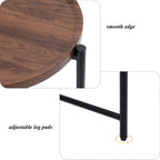 2-Tier Oval Coffee Table with Wood Storage Shelves | Modern Metal Frame Side Table, Walnut Brown