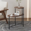 2-Tier Oval Coffee Table with Wood Storage Shelves | Modern Metal Frame Side Table, Walnut Brown