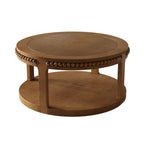 31.5" Round Solid Wood Coffee Table — Two-Tier Shelf, Natural Finish