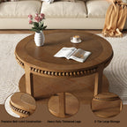 31.5" Round Solid Wood Coffee Table — Two-Tier Shelf, Natural Finish