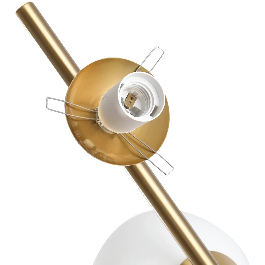 Modern Double Globe Floor Lamp – White Glass Shades, Gold Metal Stand & Foot Switch | Living Room & Bedroom