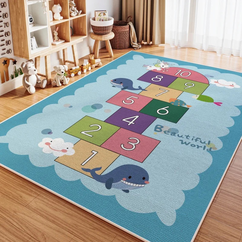 VIKAMA Children's Room Crystal Pile Rug Stain Resistant Washable Bedroom Bed Rug Game Rug Living Room Crawl Mat Home Decor