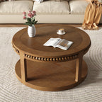 31.5" Round Solid Wood Coffee Table — Two-Tier Shelf, Natural Finish