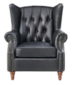 Tufted English Rolled Arm Wing Chair - Top Grain Leather