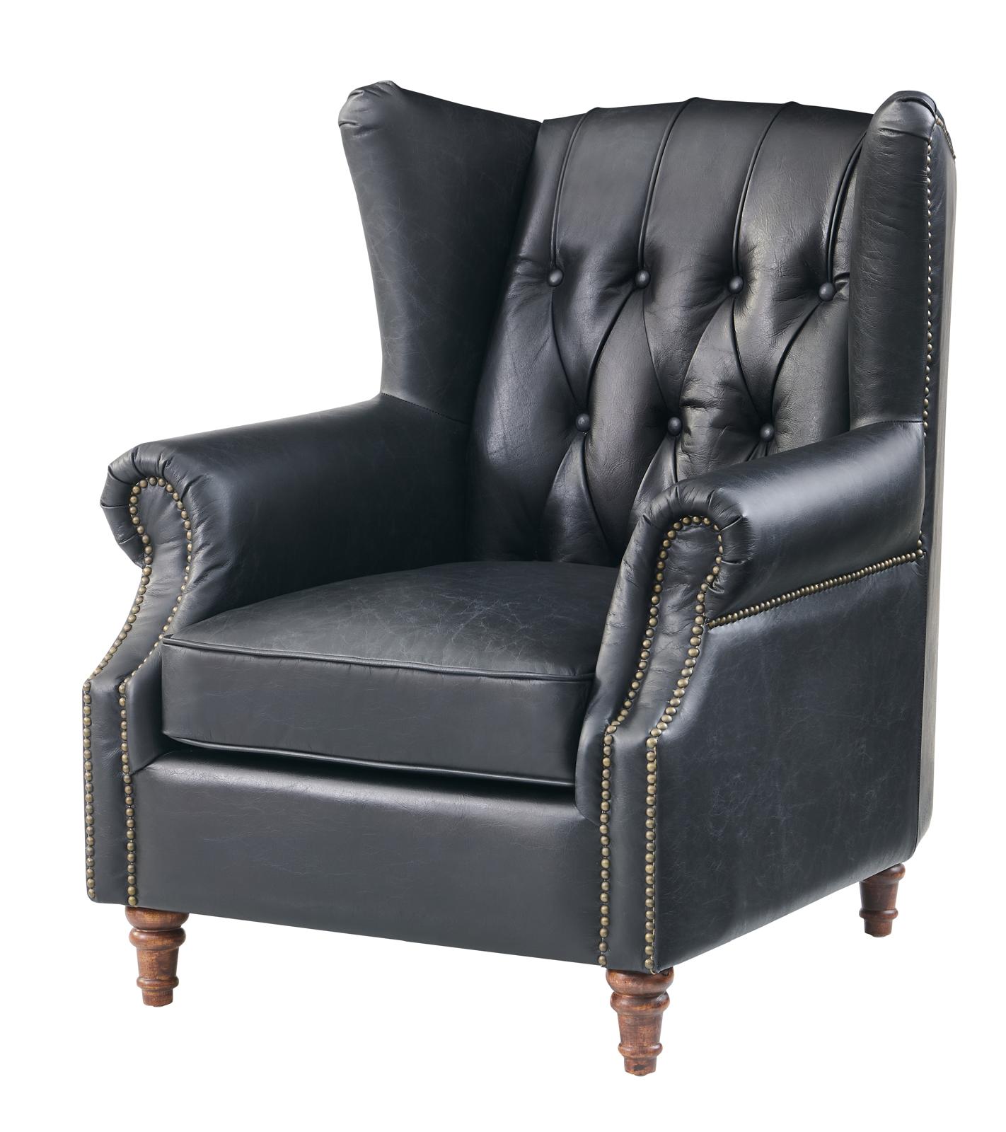 Tufted English Rolled Arm Wing Chair - Top Grain Leather