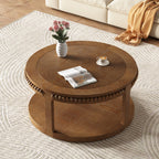 31.5" Round Solid Wood Coffee Table — Two-Tier Shelf, Natural Finish