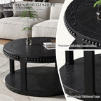 31.5" Round Solid Wood Coffee Table — Two-Tier Shelf, Natural Finish