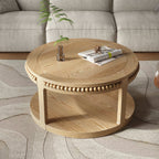 31.5" Round Solid Wood Coffee Table — Two-Tier Shelf, Natural Finish